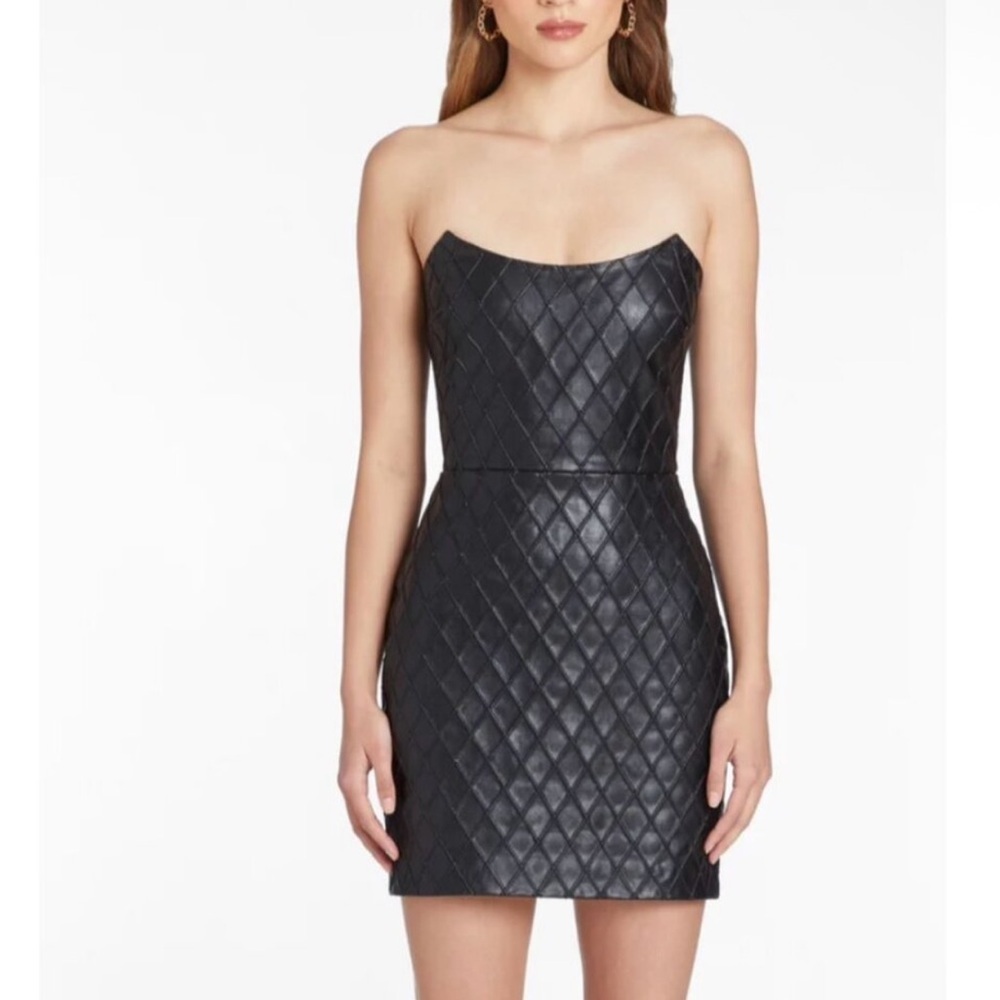NWOT! Amanda Uprichard Black Keisha Quilted Strapless Dress Faux Leather, Size M